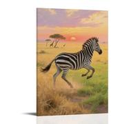 GEMTOFNMA Zebra Running to Grass on Grassland, Stripes Reflecting Sunrise Contemporary Wall Mural - Decorative Hanging Poster Art 16x24inch(40x60cm)