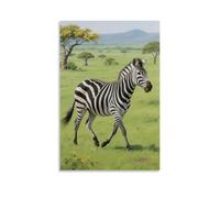GEMTOFNMA Zebra Wandering on Grassland, Stripes Against Green Grass Contemporary Wall Mural - Decorative Hanging Poster Art 08x12inch(20x30cm)