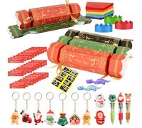 Gemtoy 15 Pack Make Your Own Christmas Crackers Kit, DIY Christmas Crackers Bulk, Christmas Party Xmas Cracker Candy Paper Boxes Novelty Decorations with Hats Riddle Cards Prize, No Snap