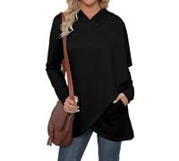 Gemulate Hoodie for Women UK Hooded Pullover Long Sleeve Sweatshirt Side Pocket Tunic Ladies Basic Autumn Winter Top with Pocket Black-1 M