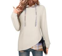 Gemulate Jumpers for Women Long Sleeve Plaid Tops Sweaters Without Pocket Ladies Lightweight Drawstring Hoodies Casual Dressy Color Block Sweater Apricot S