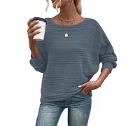 Gemulate Ladies Batwing Jumper Long Sleeve Shirts Crewneck Tunic Tops Pullover Sweaters Business Casual Blouses Autumn Winter Fashion Blue L