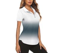 Gemulate Ladies Breathable Polo Shirts Womens Golf Tank Tops Short Sleeve Sports Tshirt Workout Top Racerback Sports Shirt Sportswear with Zip Grey and White XXL