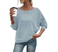 Gemulate Ladies Jumpers Crew Neck Batwing Sleeves Sweaters Pullovers Off The Shoulder Jumper Long Sleeve Tops Loose Casual Lightweight Autumn Sweater Shirts for Leggings Light Blue L