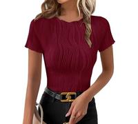 Gemulate Ladies Round Neck Blouses Short Sleeve Summer Tunic Tops Popular Womens Clothes Going Out Outfits t-Shirts Wine Red L