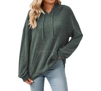 Gemulate Lightweight Sweaters for Women,Ladies Long Sleeve Solid Sweatshirt Tops Striped Jumpers Female Dark Green X-Large