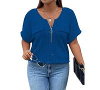 Gemulate Plus Size Jumpers for Women Plus Size Baggy Tops Womens Top Short Sleeve V Neck Plus Size Women's Plus Size Loose Striped Batwing Sleeve T-Shirt Womens Going Out Tops - Blue, XXXXX-Large