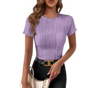 Gemulate Plus Size Smart Tops for Women Ladies Short Sleeve Textured Clothes Womens Casual Knit tee Shirts Light Purple S