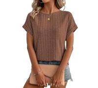 Gemulate Women Spring Summer Shirts Summer Sweaters Short Sleeve Tunic Ladies Basic Tops 2025 Dressy Casual Business Blouses Coffee M