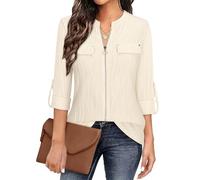 Gemulate Womens Blouse Long Sleeve Casual V Neck Textured Tops Apricot