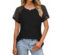 Gemulate Womens Short Sleeve Lightweight Petite Plain Summer Clothes Casual Striped Knit Tunic Tops Loose Pullover Jumper G-Black L