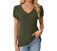 Gemulate Womens Tops Sparkly Spring Clothing for Women UK Dressy Casual V Neck Blouses Work Tees Summer Tunic Top Army Green S
