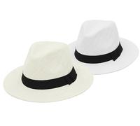 GEMVIE 2Pcs Summer Straw Panama Hat for Women Men's Wide Brim Fedora Sun Hat Beach Panama Straw Cap