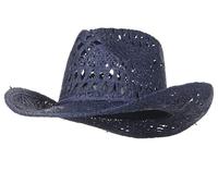 GEMVIE Cowboy Cowgirl Summer Straw Hat Wide Brim Hollow Out Cowboy Beach Sun Hats for Women Ladies Navy-Blue