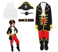 GEMVIE Kids Pirate Costume Boys Halloween Carnival Deulxe Pirate Captain Costumes Cosplay Outfit with Hat Eyepatch Belt