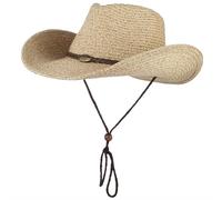 GEMVIE Men and Women Summer Cowboy Hat Crushable Western Straw Cowgirl Hat with Windproof Rope Straw Sun Hats Coffee