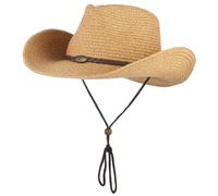 GEMVIE Men and Women Summer Cowboy Hat Crushable Western Straw Cowgirl Hat with Windproof Rope Straw Sun Hats Brown