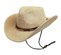 GEMVIE Men and Women Summer Cowboy Hat Crushable Western Straw Cowgirl Hat with Windproof Rope Straw Sun Hats Beige
