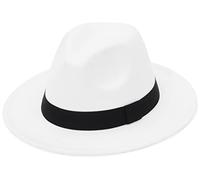 GEMVIE Mens Womens Wool Fedora Panama Hats Wide Flat Brim Trilby Felt Hat Party Gentleman Hat White