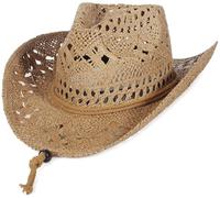 GEMVIE Straw Cowboy Cowgirl Hat for Men Women Summer Hollow Out Straw Cowboy Hats with Chin Strap, Khaki, 7-7 1/4