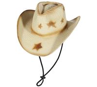 GEMVIE Straw Cowboy Hats for Women Mens Summer Straw Hat Stars Pattern Shapeable Brim Cowgirl Hat for Outdoor with Chin Strap Khaki