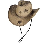 GEMVIE Straw Cowboy Hats for Women Mens Summer Straw Hat Stars Pattern Shapeable Brim Cowgirl Hat for Outdoor with Chin Strap Brown