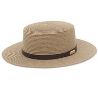 GEMVIE Straw Sun Hats for Women Summer Wide Brim Boater Hat Beach Panama Flat Top Fedora Straw Hat for Unisex Khaki