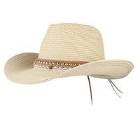 GEMVIE Summer Cowboy Cowgirl Hat Unisex Roll up Brim Fedora Straw Sun Hat Western Cowboy Hat Straw Beach Cap Khaki
