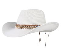 GEMVIE Summer Cowboy Cowgirl Hat Unisex Roll up Brim Fedora Straw Sun Hat Western Cowboy Hat Straw Beach Cap White
