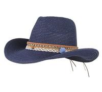 GEMVIE Summer Cowboy Cowgirl Hat Unisex Roll up Brim Fedora Straw Sun Hat Western Cowboy Hat Straw Beach Cap Navy