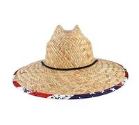 GEMVIE Summer Straw Hats for Women Mens Wide Brim Straw Lifeguard Hat Beach Sun Hat with Print Under Brim for Gardening Fishing Hiking Beige