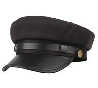 GEMVIE Unisex Classic British Flat Top Fisherman Hat Cotton Breton Fiddler Hat - Black - Large