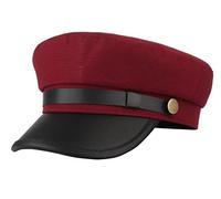 GEMVIE Unisex Classic British Flat Top Fisherman Hat Cotton Breton Fiddler Hat, Dark Red, Large