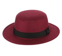 GEMVIE Wide Brim Flat Hat Wide Brim Classic Hat Unisex Wool Blend Fedora Unisex Fedora Jazz Cap Dark red