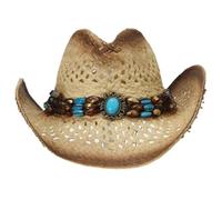 GEMVIE Women Straw Cowgirl Hat Ladies Straw Cowboy hat Beach Sun Hat Roll Brim Summer Cowboy Hats Beige