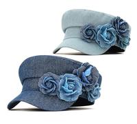 GEMVIE Women's Denim Newsboy Caps Visor Cabbie Hat Retro Beret Painter Cap for Lady Girl
