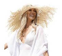 GEMVIE Womens Straw Sun Hat Large Brim Sun Protection Raffia Summer Beach Hat for Ladies Outdoor Travel Adjustable