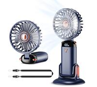 GEMWON Handheld Fan Portable,Up to 13 Hrs 20DB Quiet Mini USB Rechargeable Hand Held Fans with Lanyard and Base, Battery Operated Electric Foldable Small Desk Fan with 5 Speed for Home Office Travel