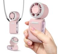 GEMWON Portable Handheld Turbo Fan High Speed, 100 Speed 12H Cooling, Small Hand Held Fan, Rechargeable Mini Personal Hand Fan, Battery Operated Neck & Desk,Travel Essentials, Holiday Gifts Pink