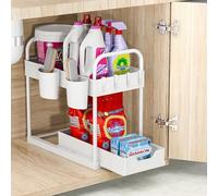 GEMWON Under Sink Storage Kitchen Organiser, 2 Tier Sliding Kitchen Storage Under Sink Shelf, Multi-Purpose Organisation for Bathroom, Bottom Slide Out Basket White