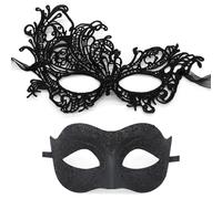 GEMWONDER 2 Pcs Masquerade Mask for Couple Venetian Mask for Halloween Lace Masque Costume Eyemask Party Prom Ball Mardi Gras Mask for Women and Men Mardi Gras Deecorations