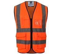 Gemx Hi Vis Vests Zipper Front for Safety & Emergencies-High Vis Vests Workwear Executive Security Waistcoat with Phone & ID Holder Pockets-Reflective High Vis Jackets for Outdoor Works (M, Orange)