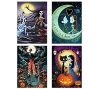 GemZono 4 Pack Diamond Painting Kits for Adults DIY 5D Jack&Sally Halloween Diamond Art Paint with Round Diamonds Full Drill Nightmare Gem Art Painting Kit for Home Wall Decor Gifts(12x16inch)