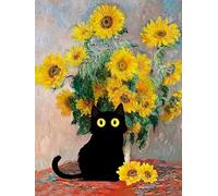 GemZono Adult Diamond Art Painting Kits, Sunflowers and Black Cats, 5D Diamond Painting Kits, 7.63 x 11.63 Inches, Non-Foldable