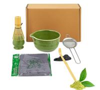 GEMZPIRE Japanese Matcha Tea Set 7 Pcs with Matcha Whisk, Ceramic Bowl, Bamboo Scoop, Matcha Sieve, Chasen Stand & Mat - Complete Matcha Whisk Set for Ceremonial Tea, Latte, Home Brewing & Gifts
