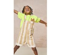 GEN Light Beige & White Stripe Cotton Short Dungarees in Stone | Size: 7-8 Years GEN Stone 7-8 Years