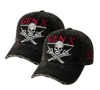 GEN X Badass Skull Cap, Bold Generation X Baseball Hat with Skull & Crossbones, Generation X Tribute Gear, Adjustable Unisex Vintage Streetwear for Men & Women (2pcs)