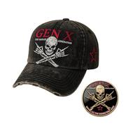 GEN X Badass Skull Cap & Collectible Coin Set, Vintage Distressed Printed Hat with Skull & Crossbones, Generation X Tribute Gear, Retro Gift Generation X Tribute Gear for Men Women (1SET)