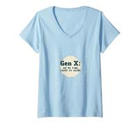 Gen X Women Fine Alone Retro Pixel Text Attitude V-Neck T-Shirt, Women, Baby Blue, XXL