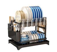 GEN:ZAI 2-Tier Dish Drying Rack for Kitchen Countertop - Detachable Double Layer with Drain Board